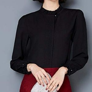 🆕⭐ Black ruffle high collar chiffon button up top